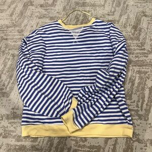 Free People Blue and Yellow Striped Crewneck Top